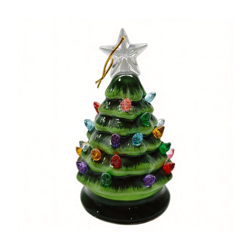 Mini 4.5-inch retro LED ceramic Christmas tree (lighted)—suitable for holiday decor or as a gift