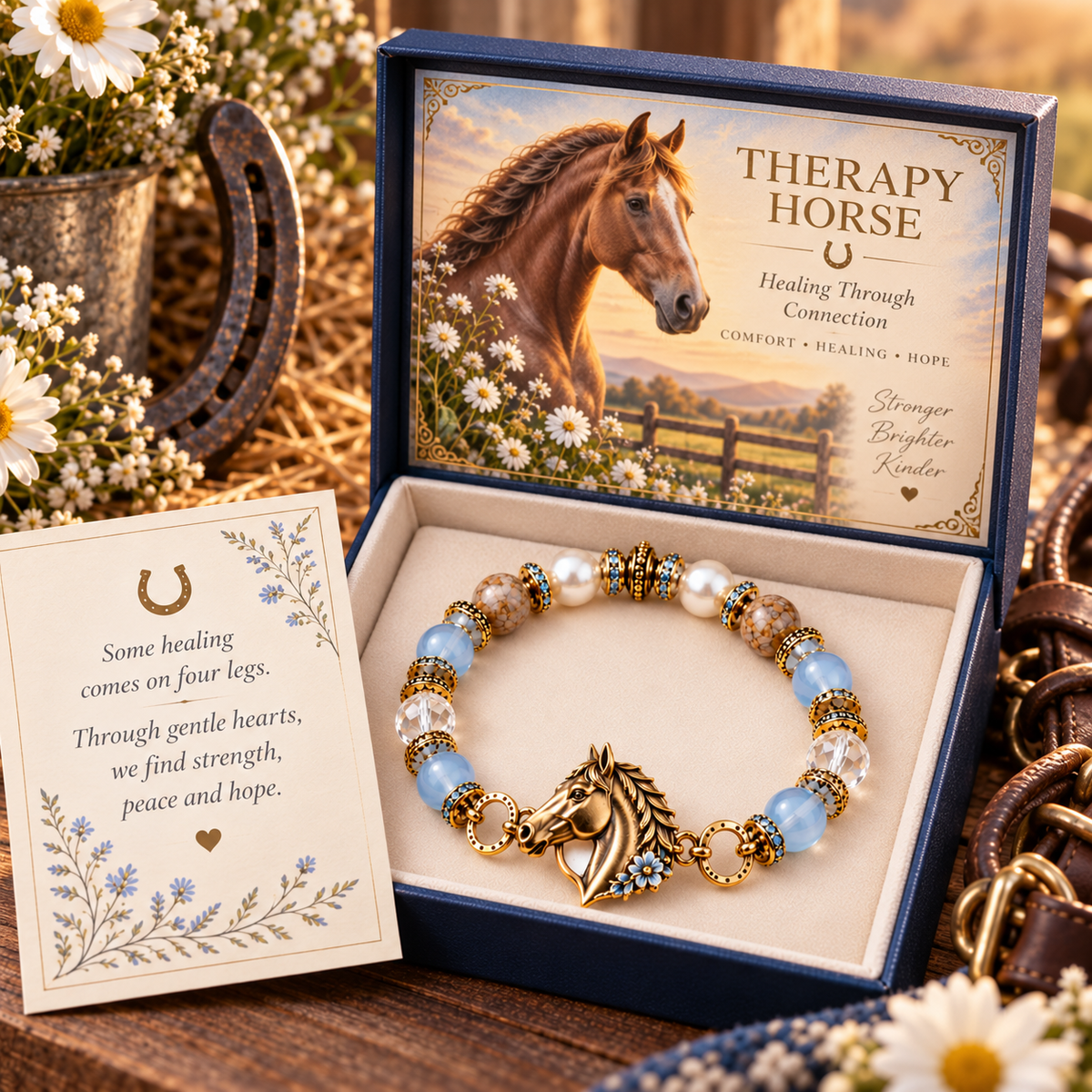 Therapy Horse bracelet open gift box and meaning card