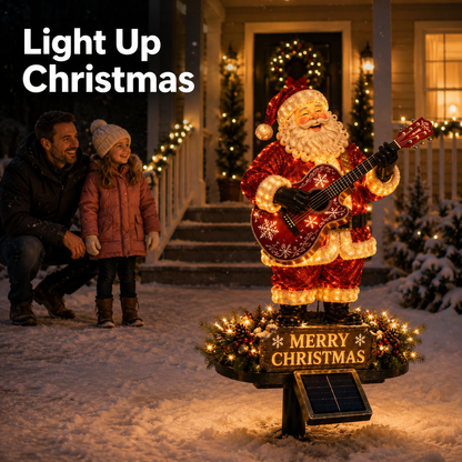 Solar-powered light-up guitar Santa Christmas yard decoration