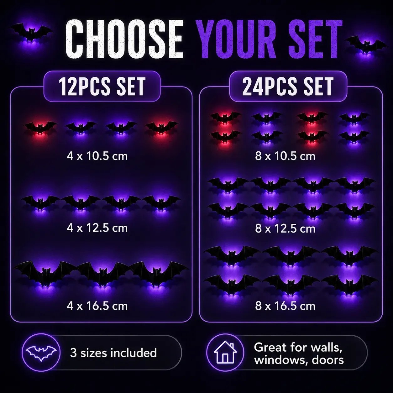 🎃Halloween Pre-sale🎃3D Bat Light Design LED Decorations 12pcs/24pcs Set