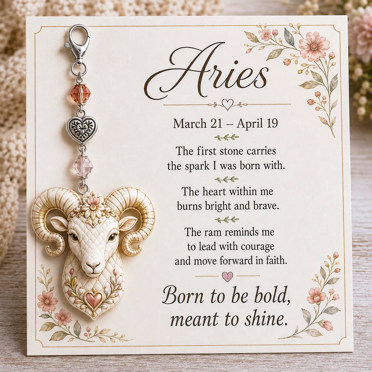 ⏳ Last Day 49% OFF – Buy 3 Get 1 FREE（4 PCS）🌙12 Zodiac Birthstone Charm Keepsake Card Collection | Zodiac Pendant, Birthstone-Inspired Crystal Beads, Heart Charm & Floral Affirmation Card Included ✨