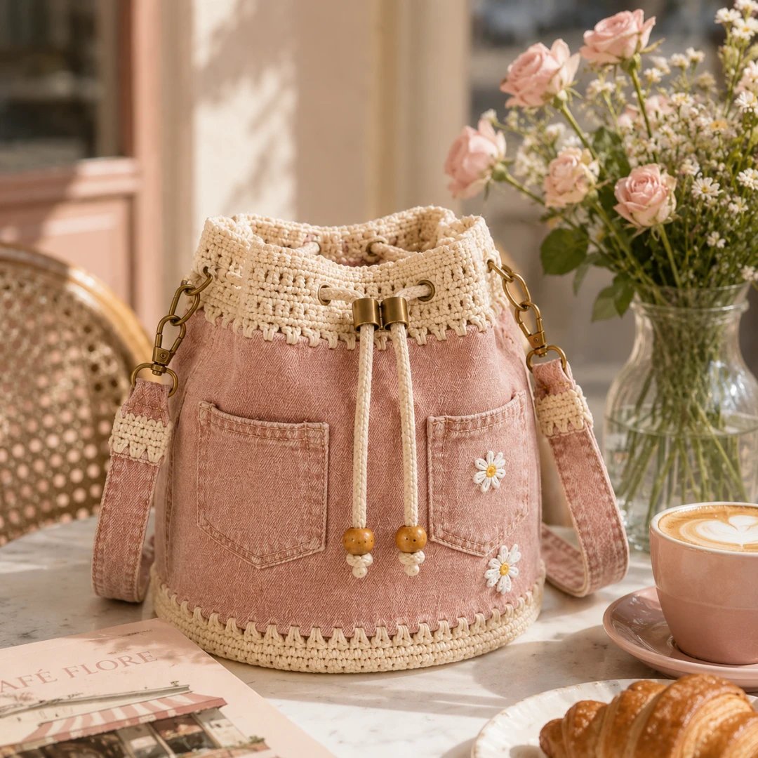 🔥HOT SALE 49% OFF✨👜Denim Crochet Bucket Bag