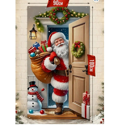 Santa Christmas Door Cover with Elastic Edges | Reusable Holiday Decor