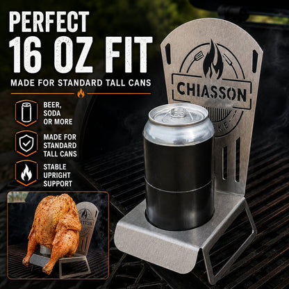 🍗 Chiasson Smoke Beer Can Chicken Chair | Heavy-Duty 18-Gauge Stainless Steel Holder for Stable Upright Grilling & 16 oz Cans 🔥