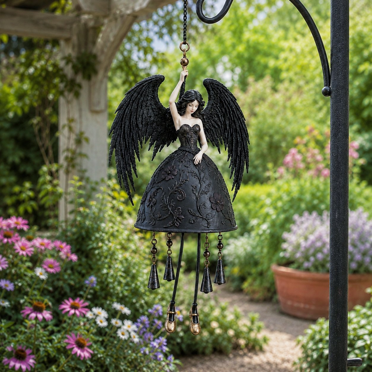 💜 Dark Angel Gothic Wind Chime – Enchanting Outdoor Garden Hanging Decor