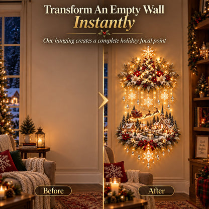 Illuminated Christmas Tree & Village Wall Hanging