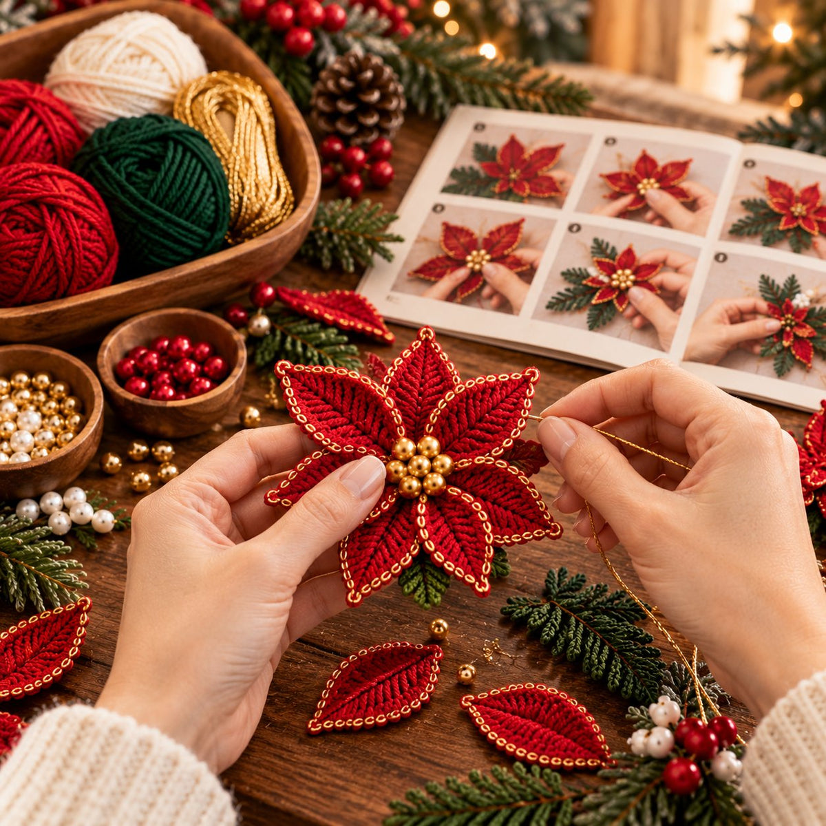 🎄❤️ Cardinal & Poinsettia DIY Ornament Kit