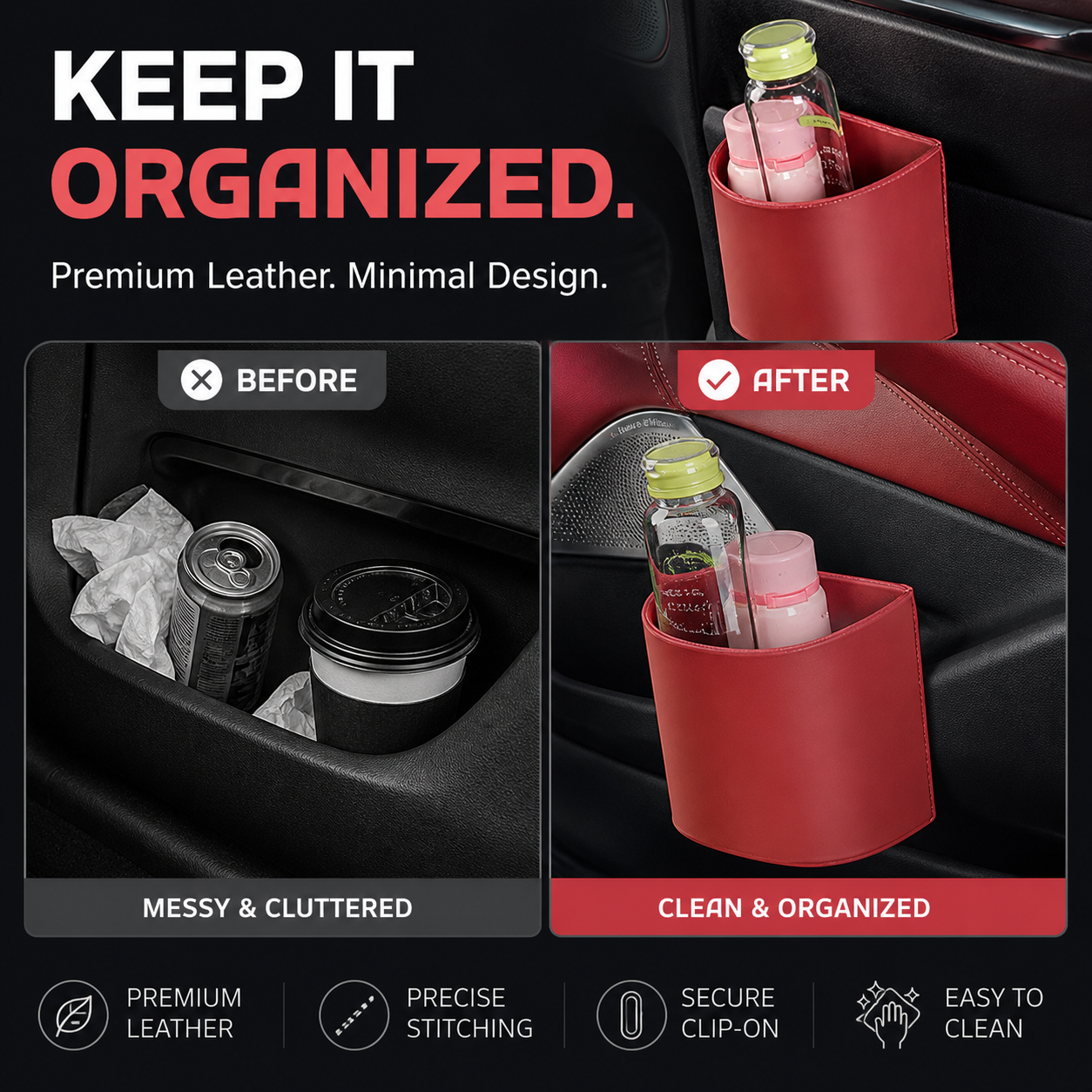 🥳2026 HOT SALE🥳💞50K+ SOLD!🚗🧺 53% OFF! Leather Car Door Cup Holder – Wide‑mouth opening, easy reach for drinks & phone. Clip‑on secure fit. PU leather, tough & stylish. 🛡️✨