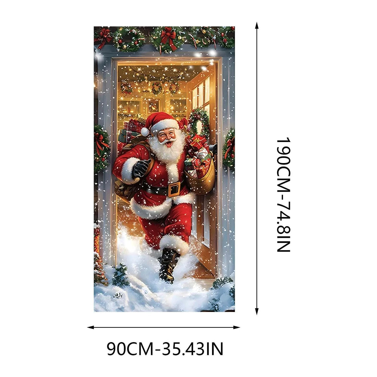 Santa Christmas Door Cover with Elastic Edges | Reusable Holiday Decor