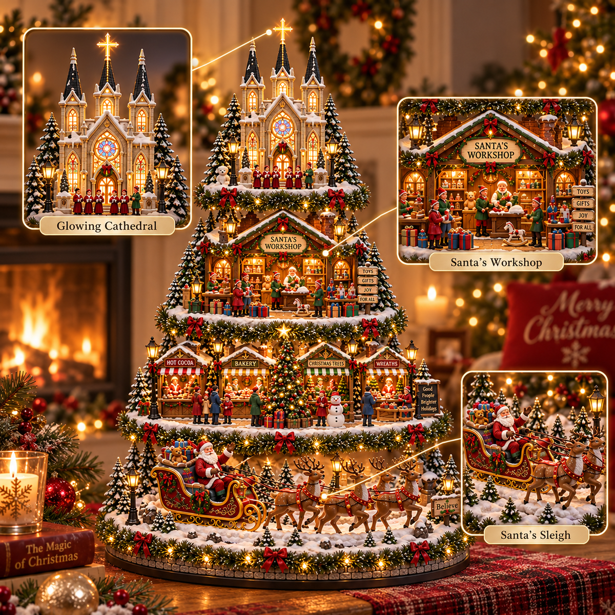 🔥 LAST DAY 49% OFF Merry Little Village Collection – Christmas Train & Storybook Village Tree