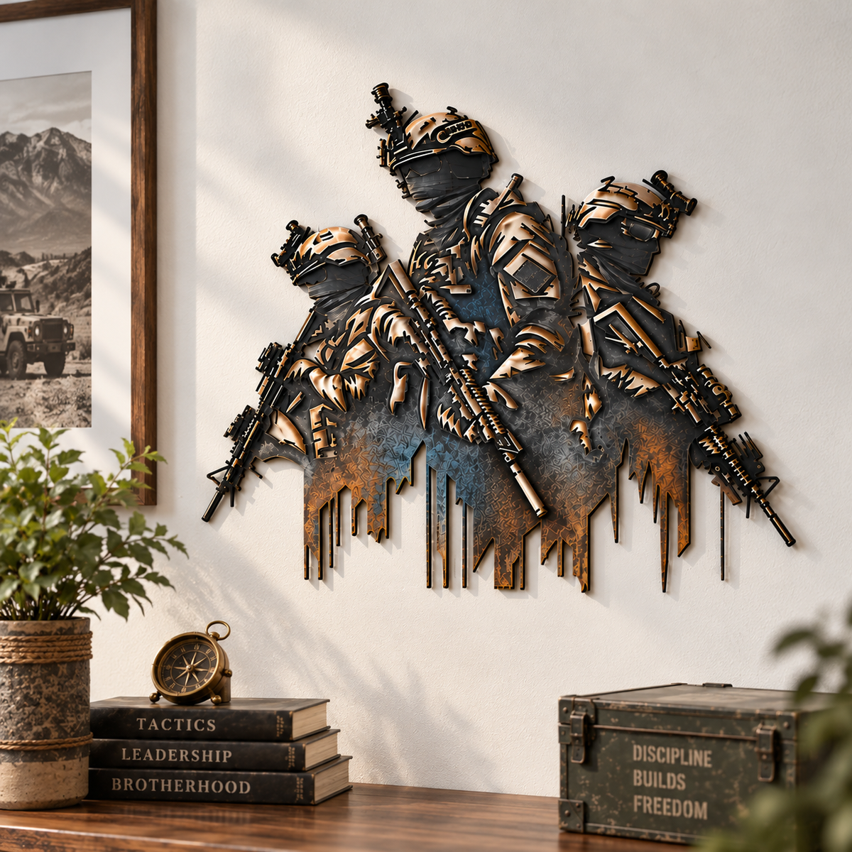 Three soldier Brothers in Arms Military Metal Wall Art