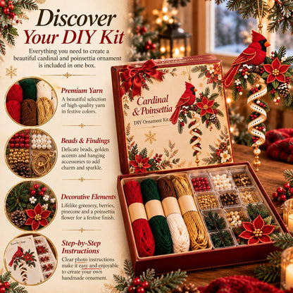 🎄❤️ Cardinal & Poinsettia DIY Ornament Kit