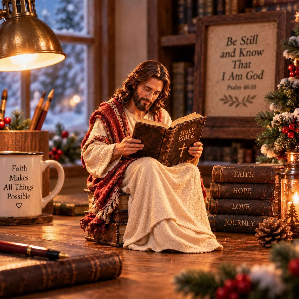 🎁Last Day 49% OFF✝️Keep Faith Close – Jesus Reading the Bible Figurine
