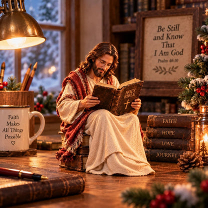 🎁Last Day 49% OFF✝️Keep Faith Close – Jesus Reading the Bible Figurine