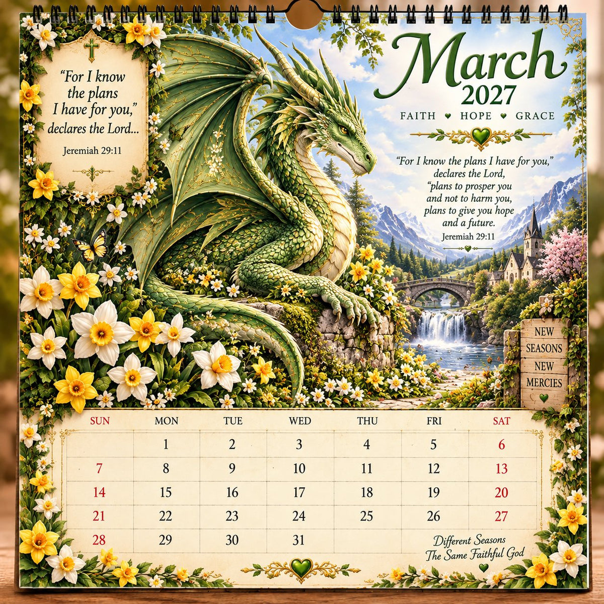 🐉📖2027 Dragon Seasons of Faith Calendar – 12 Fantasy Dragons, Scripture & Seasonal Christian Art