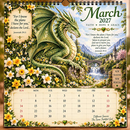 🐉📖2027 Dragon Seasons of Faith Calendar – 12 Fantasy Dragons, Scripture & Seasonal Christian Art