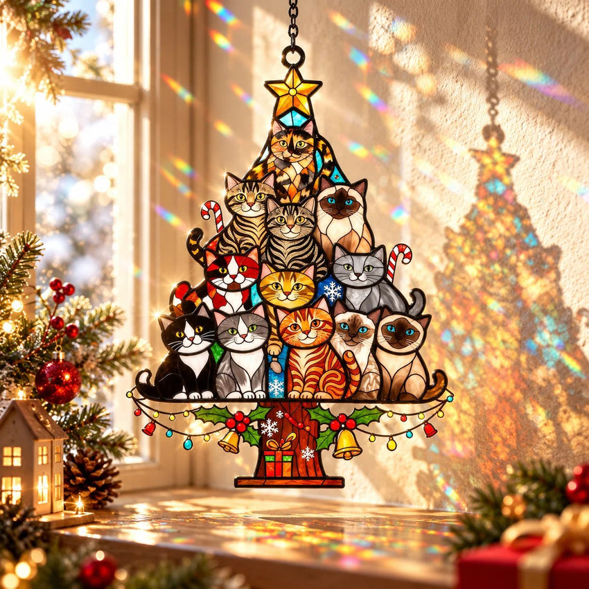 🐱 Cat Christmas Tree Suncatcher – A Purr-fect Gift for Cat Lovers! 🌈 - view 1