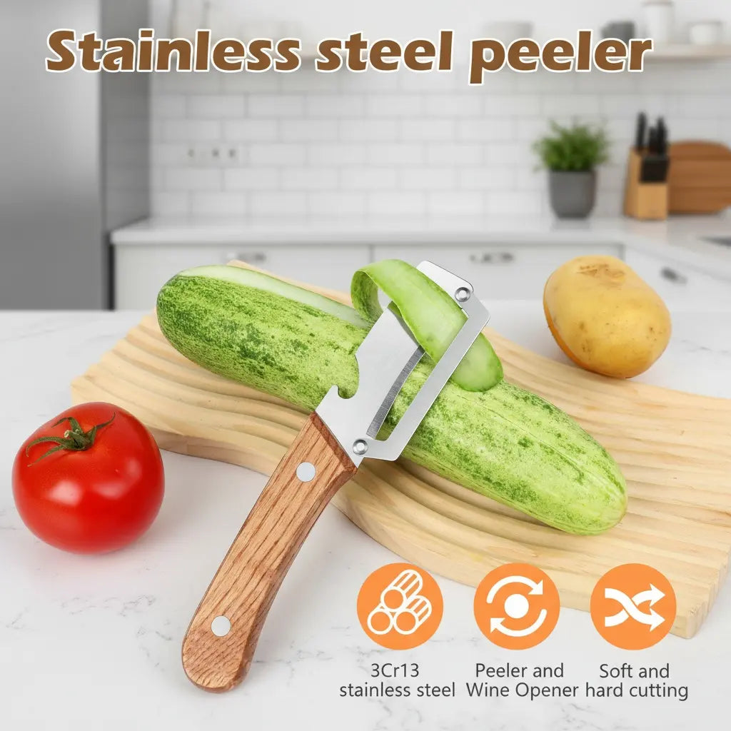 🔥WOVERSSY®Wooden-Handled Stainless Steel Sharp Peeler with Built