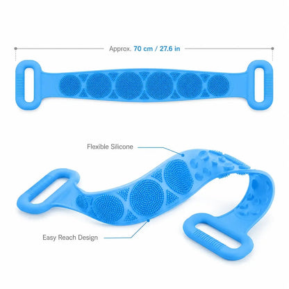 🚿🛁 Silicone Shower Back Scrubber Belt – Double-Sided Exfoliating Shower Body Brush with Mesh Sponge for Deep Cleaning