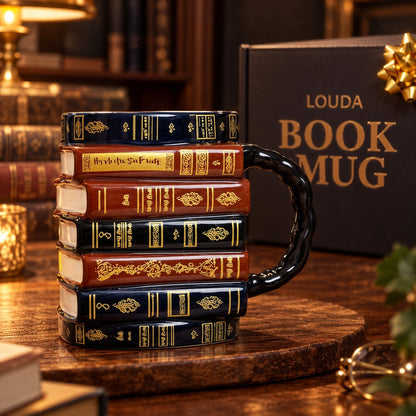 3D Stacked Vintage Book Mug: Cozy Library Style Coffee Cup for Book Lovers, Reading Nook & Home Desk