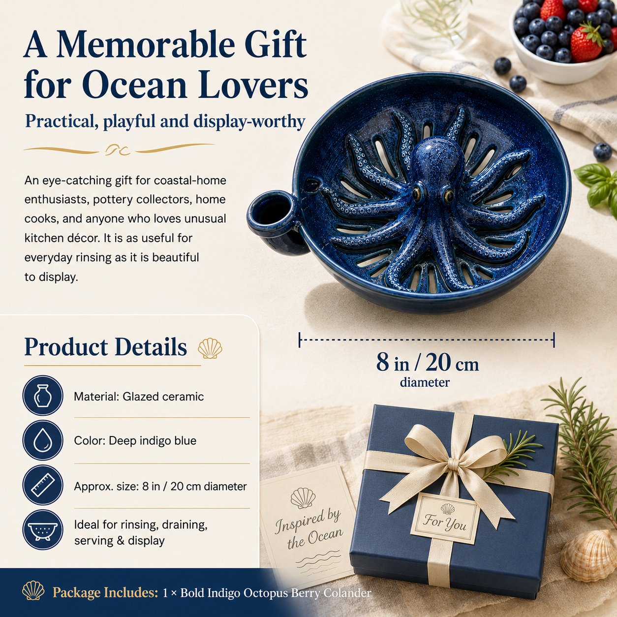 🔥Last Day 49% OFF-Bold Indigo Octopus Berry Colander