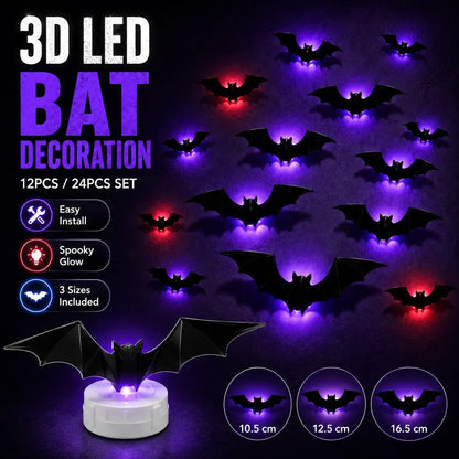 🎃Halloween Pre-sale🎃3D Bat Light Design LED Decorations 12pcs/24pcs Set