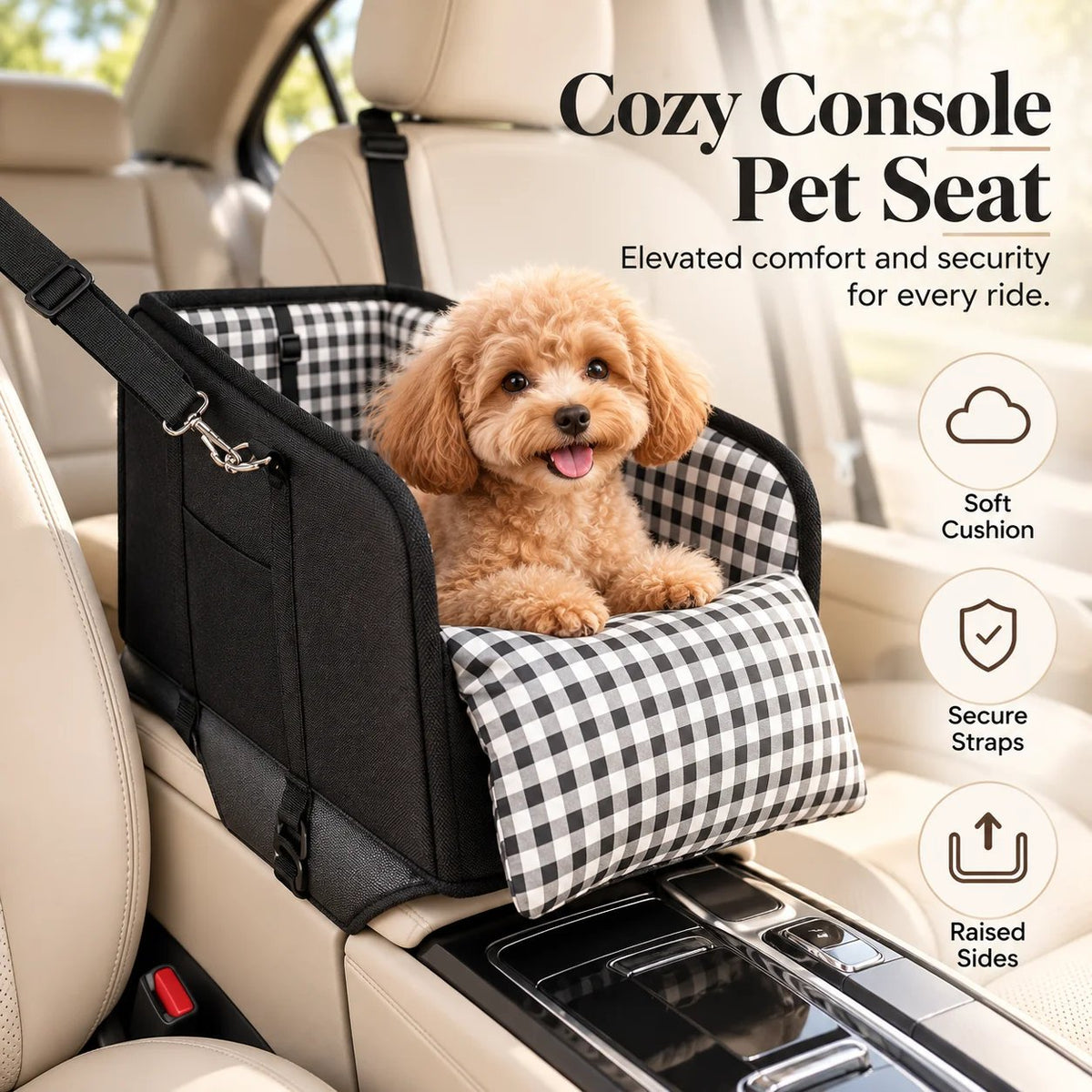 🐶 PawNest™ Center Console Dog Car Seat – Cozy Booster Seat for Small Dogs