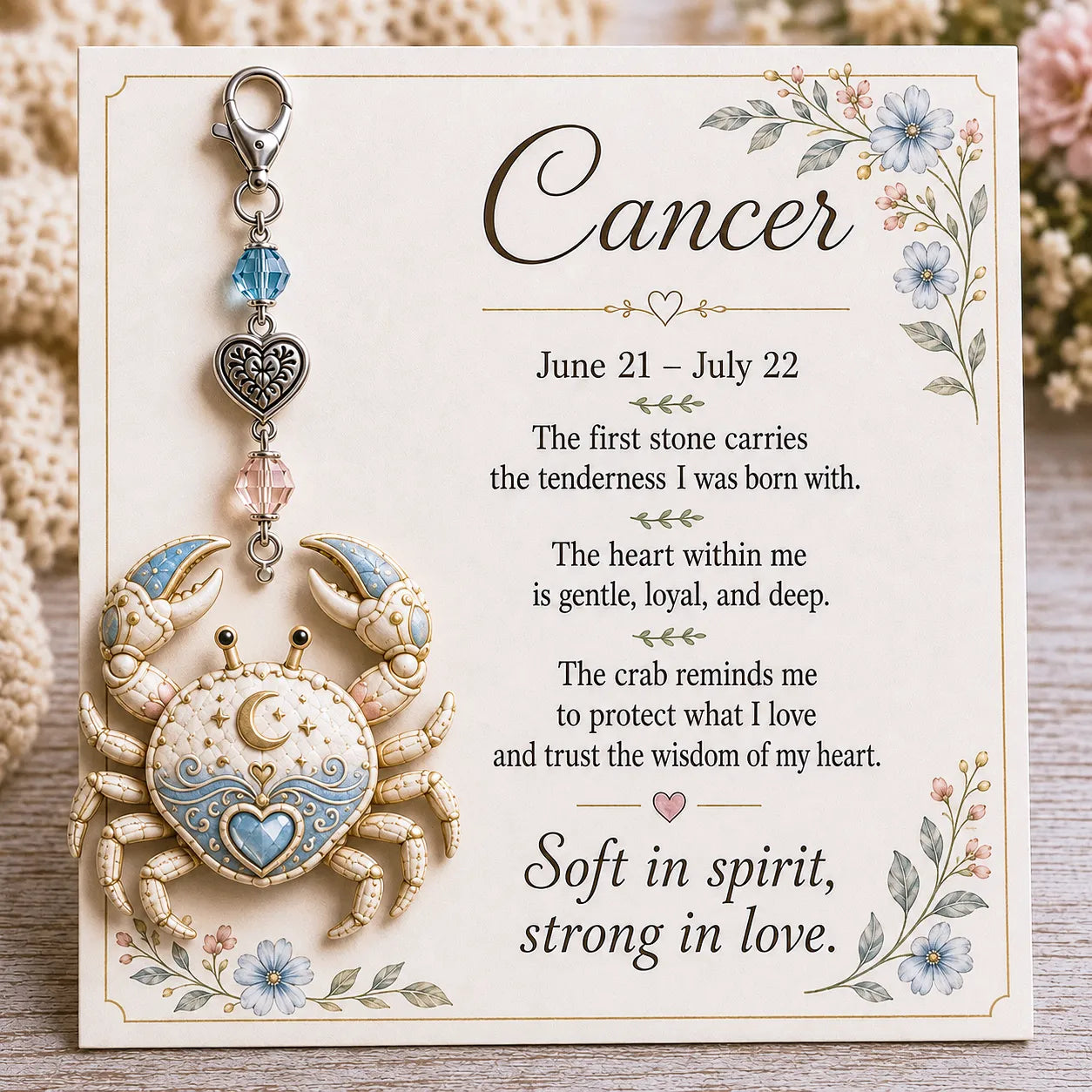 ⏳ Last Day 49% OFF – Buy 3 Get 1 FREE（4 PCS）🌙12 Zodiac Birthstone Charm Keepsake Card Collection | Zodiac Pendant, Birthstone-Inspired Crystal Beads, Heart Charm & Floral Affirmation Card Included ✨