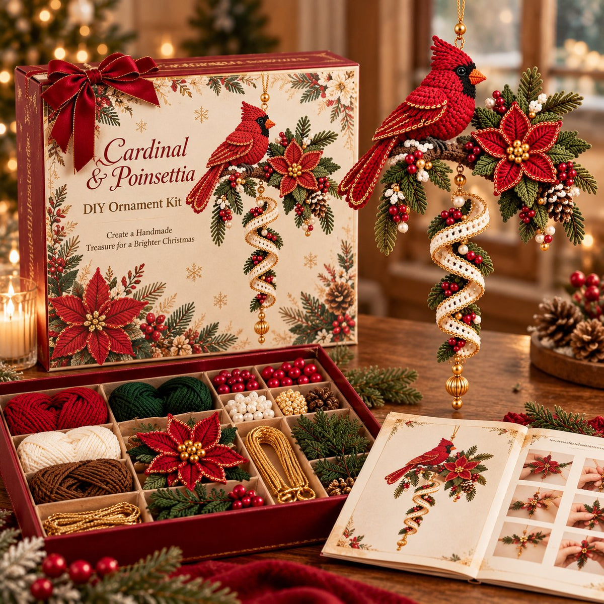 🎄❤️ Cardinal & Poinsettia DIY Ornament Kit