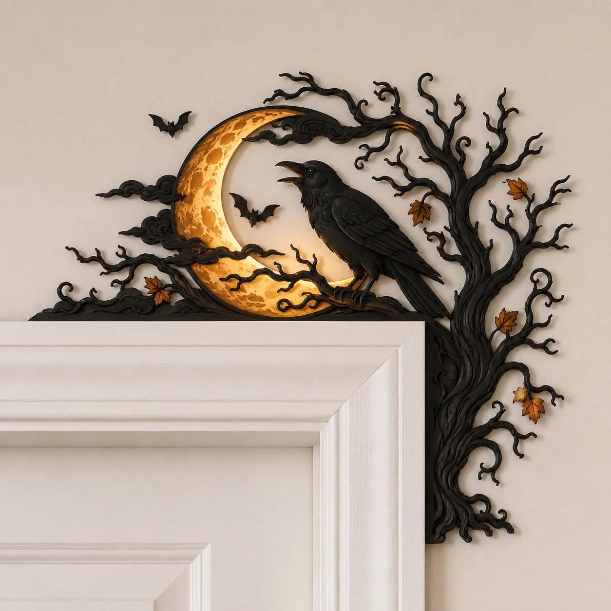 🐦‍⬛🌕 Raven Moon Halloween Corner Decor