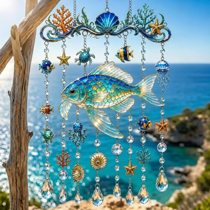 🔥LAST DAY 50% OFF 🐋🐢🐬Ocean-Themed Acrylic Wind Chime – 🌊Bring the Ocean Glow to Your Garden (2D)