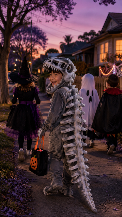 DinoRoar™ Dinosaur Skeleton Costume — Movable Jaw & Plush Tail (Ages 3-10)