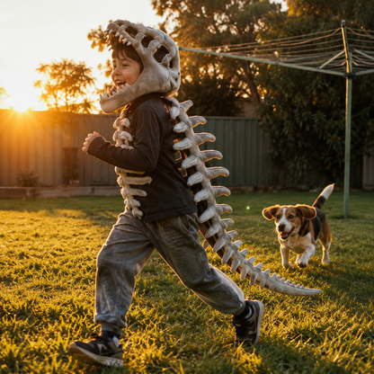 DinoRoar™ Dinosaur Skeleton Costume — Movable Jaw & Plush Tail (Ages 3-10)
