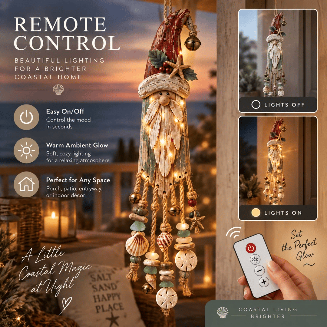 🔔Hot Sale 50% OFF🎄Vintage Coastal Santa Lighted Wall Decor – Beach House Christmas Hanging with Starfish, Shells & Warm Glow🌙