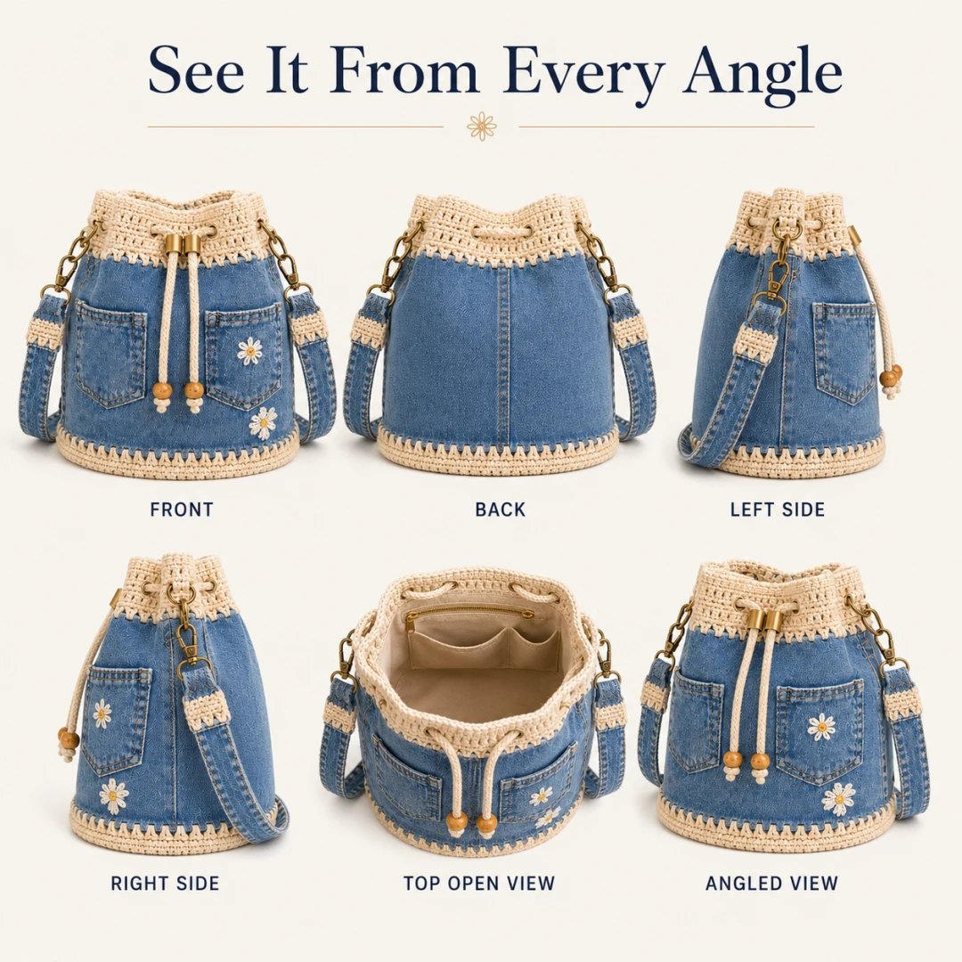 🔥HOT SALE 49% OFF✨👜Denim Crochet Bucket Bag