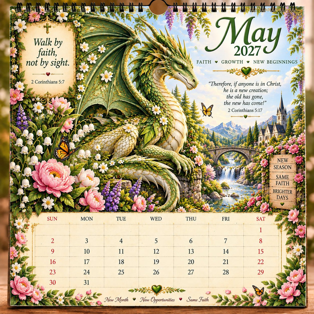 🐉📖2027 Dragon Seasons of Faith Calendar – 12 Fantasy Dragons, Scripture & Seasonal Christian Art