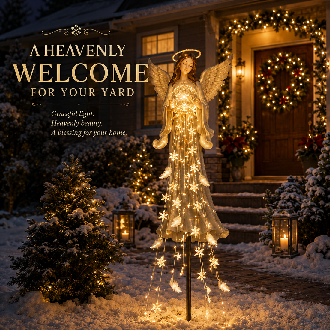 Angel Blessing Fountain Christmas front yard display