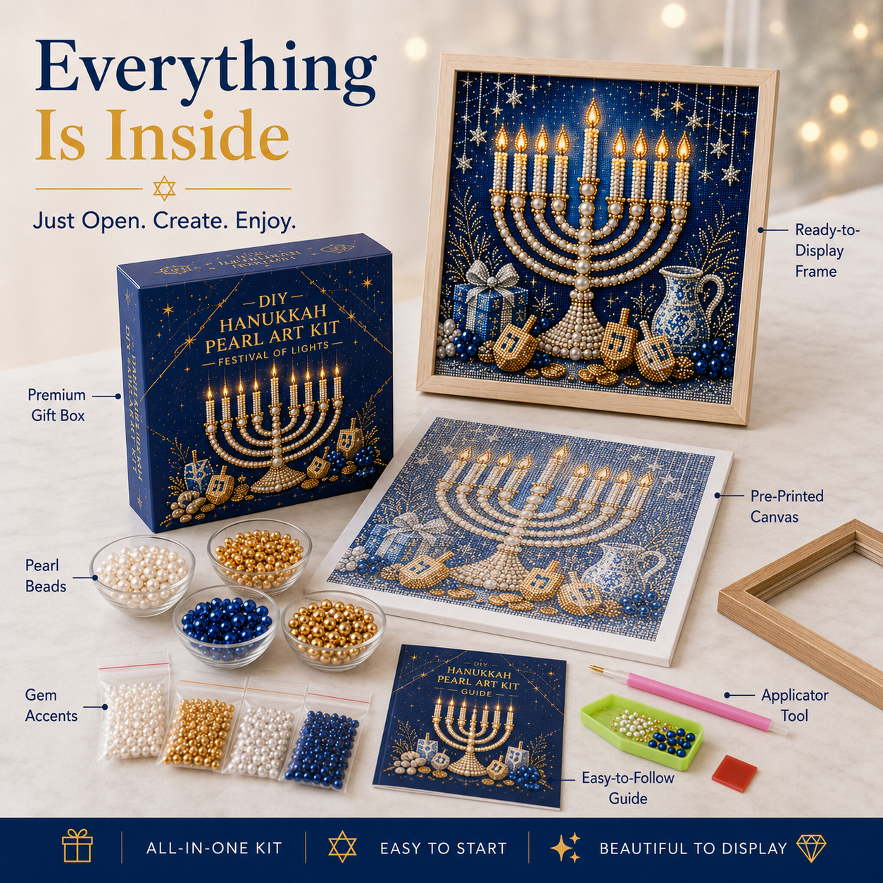 🎁 50% OFF Festival of Lights Sale - DIY Hanukkah Pearl Art Kit ✨
