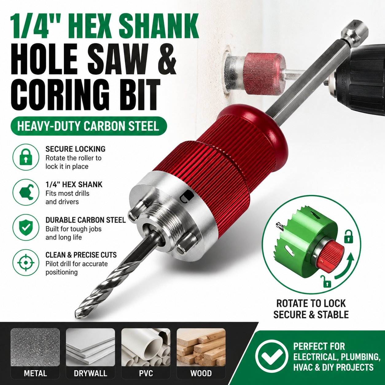 🔥LAST DAY 49% OFF - 🛠️Heavy-Duty 1/4" Hex Shank Hole Saw & Coring Bit