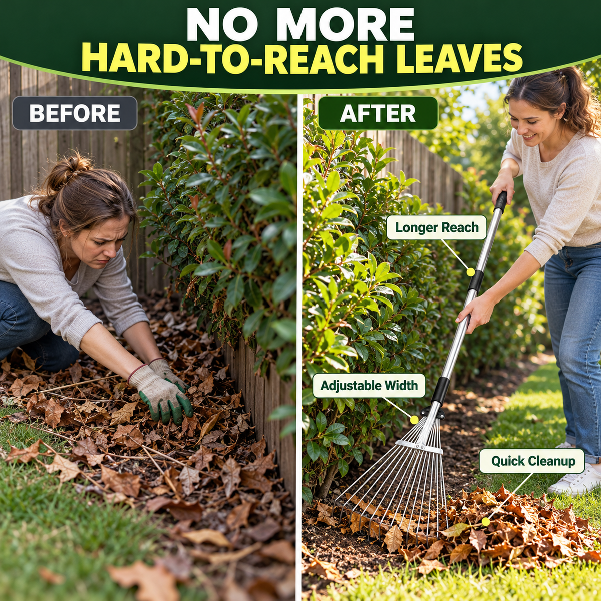 🔥Limited Time 50% OFF🍁 Reach Every Corner – Adjustable Telescopic Leaf Rake with 9 Steel Tines
