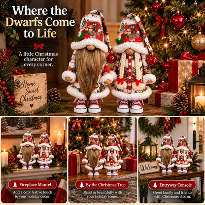 🎄 Festive Dwarf Couple Long Beard & Braided Hair Christmas Figurines