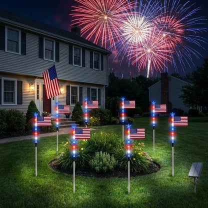 🔥Last Day 49% OFF - 8 Solar American Flag Pathway Lights – Red, White & Blue Yard Glow for 250th Independence Celebration 🇺🇸✨