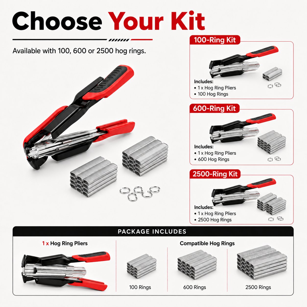 🔩 3/4" C Clip Hog Ring Pliers Kit, Heavy‑Duty Cage Clamp for Fencing, Upholstery & Sausage Casings