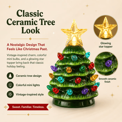 Mini 4.5-inch retro LED ceramic Christmas tree (lighted)—suitable for holiday decor or as a gift