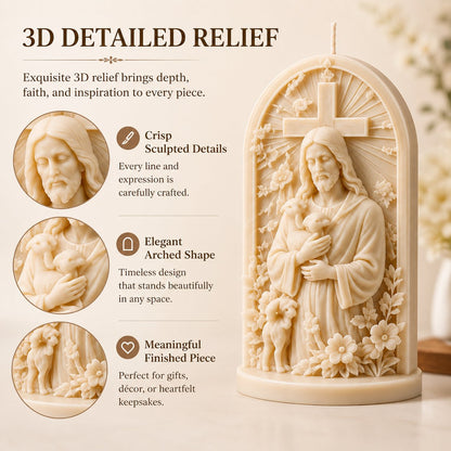 ✝️Good Shepherd Jesus 3D Candle Mold Set | Sculpted Cross, Lamb & Floral Relief for Faith-Inspired Handmade Candles 🕯️✨