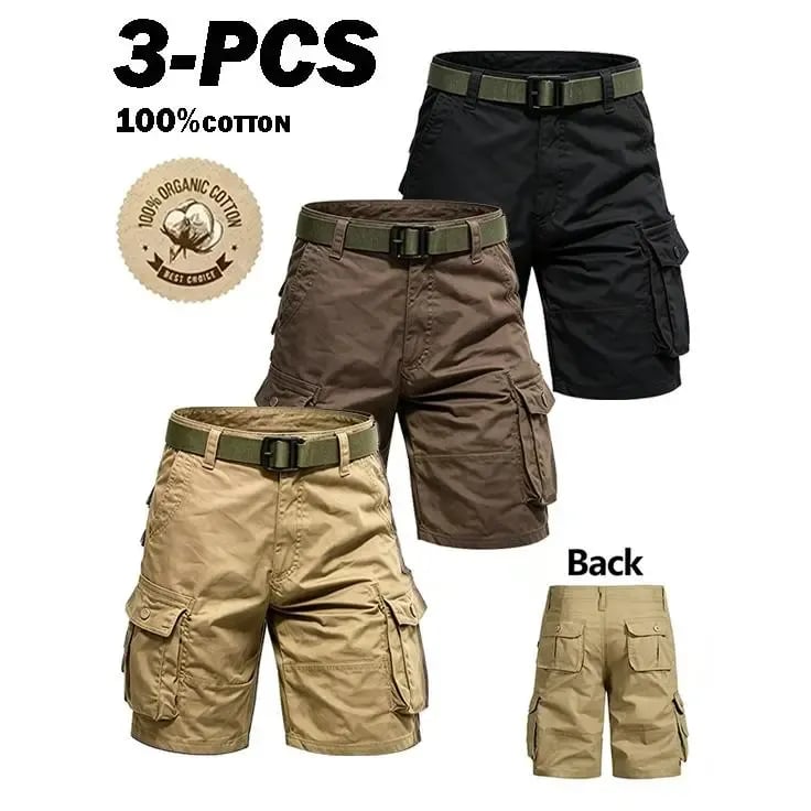 🩳3 Pack Men’s Cargo Shorts, Tactical Hiking Shorts with Multi Pockets, Lightweight Cotton Outdoor Work Shorts for Golf Fishing Travel