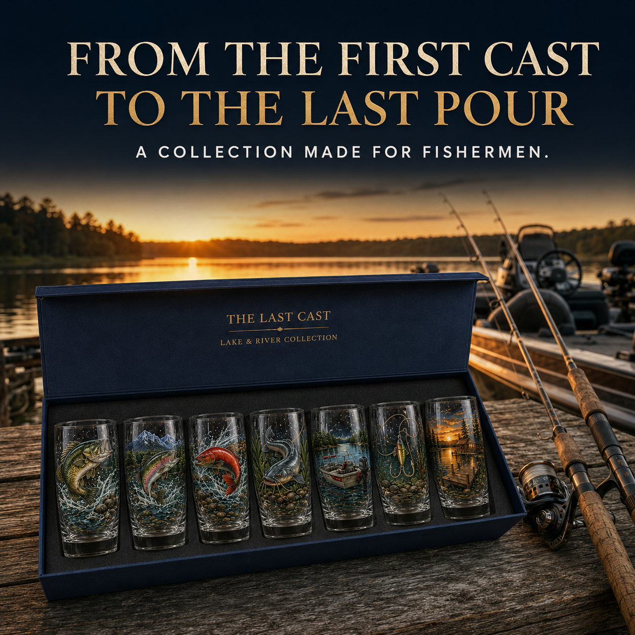 ✨🎣 The Last Cast Fishing Pint Glass Collection – 7 Unique Angler Designs & Gift Box