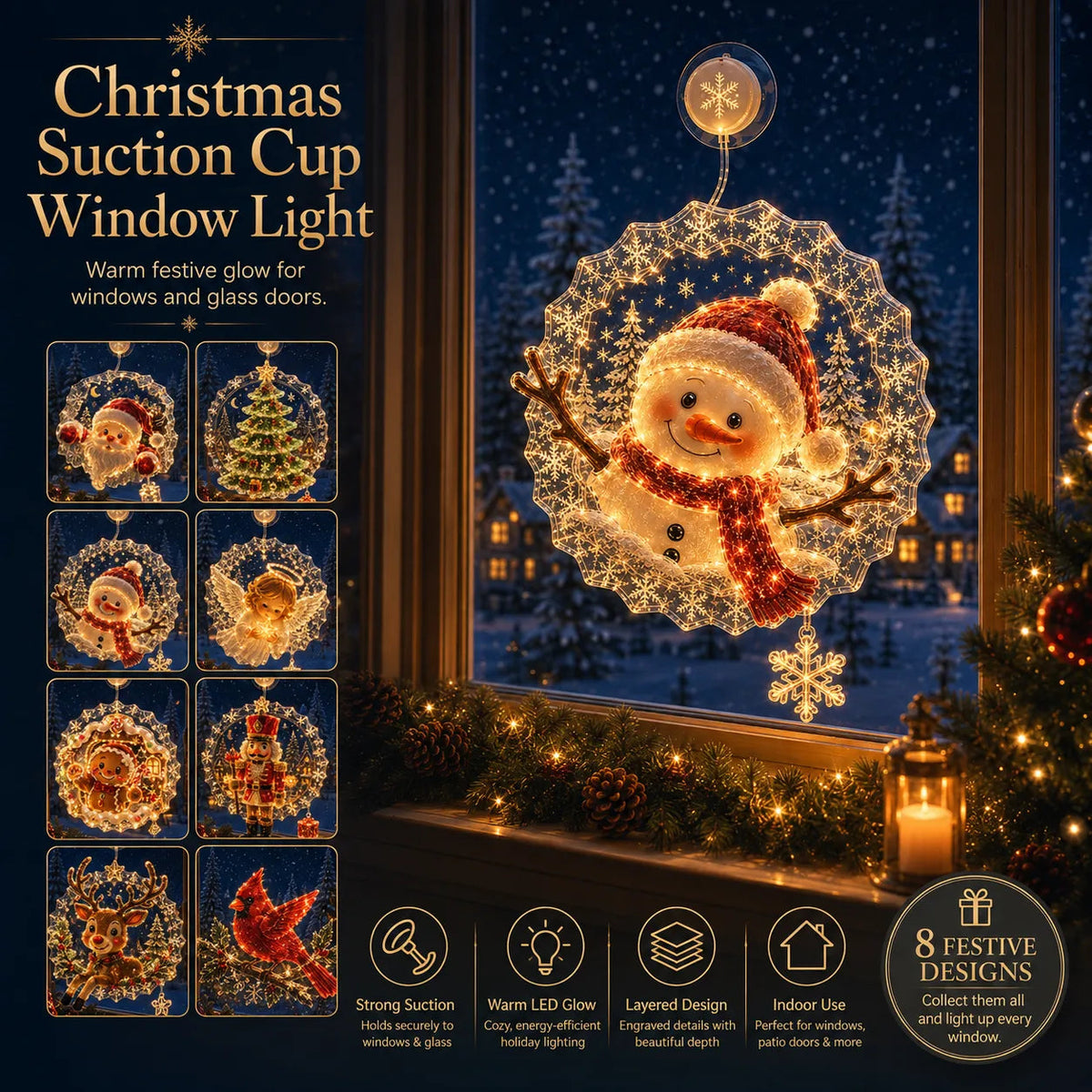 🏅 2026 Best Seller ✨🎄Lighted Christmas Window Decoration with Suction Cup | Warm LED Window Light with Double-Layer Design & Multiple Festive Styles ✨