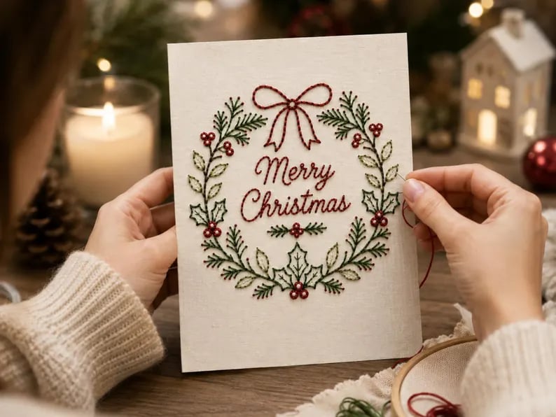 🔥LAST DAY 50% OFF - 🌲 🪡 Christmas Hand Embroidery Card DIY Kit | Stitch Your Way Into the Christmas Spirit ✨ 🎁