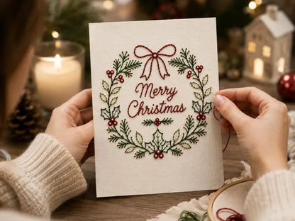 🔥LAST DAY 50% OFF - 🌲 🪡 Christmas Hand Embroidery Card DIY Kit | Stitch Your Way Into the Christmas Spirit ✨ 🎁